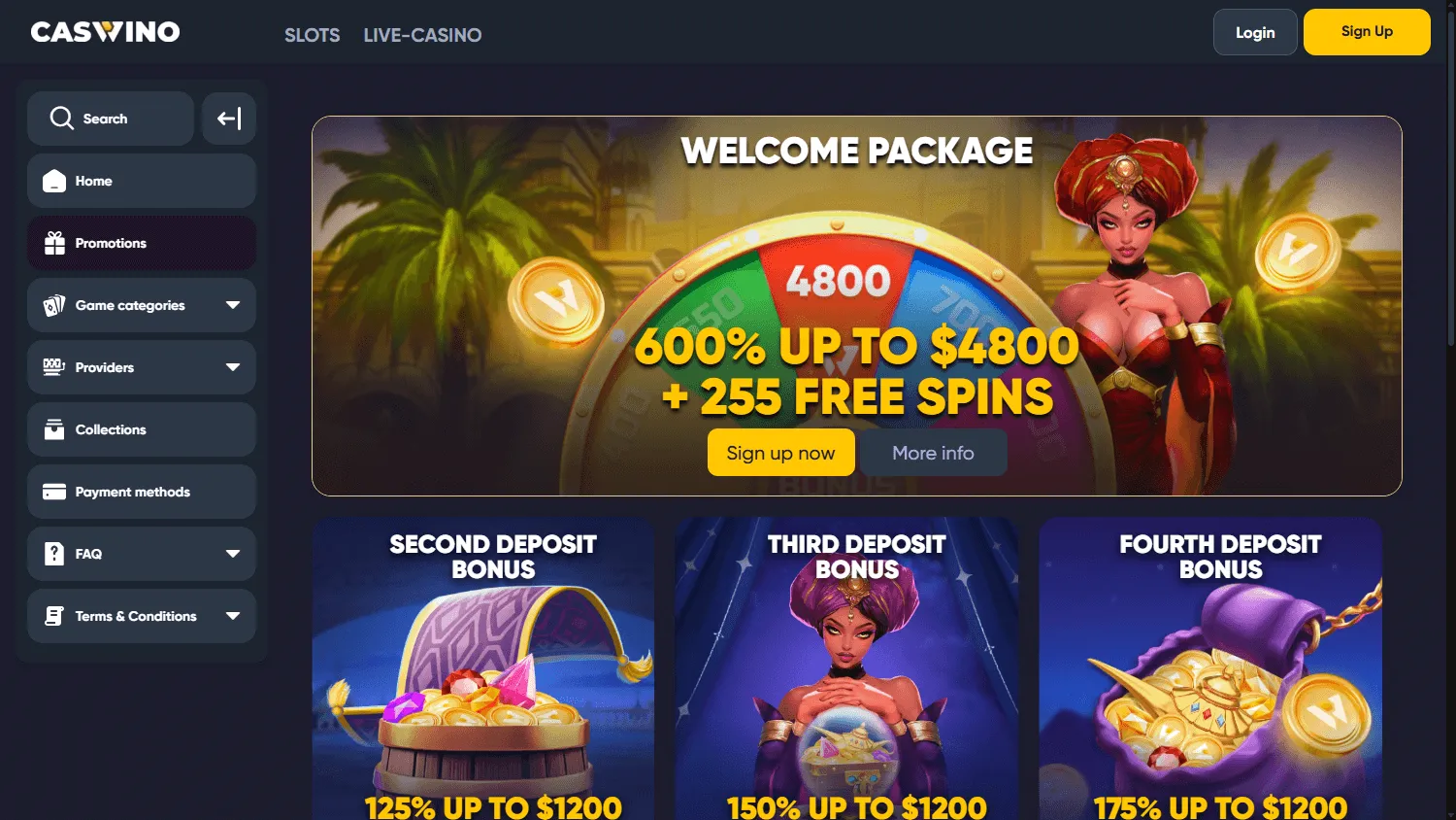 Caswino Casino desktop promotions interface