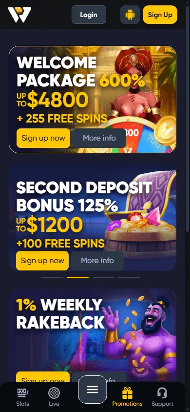 Caswino Casino mobile promotions interface